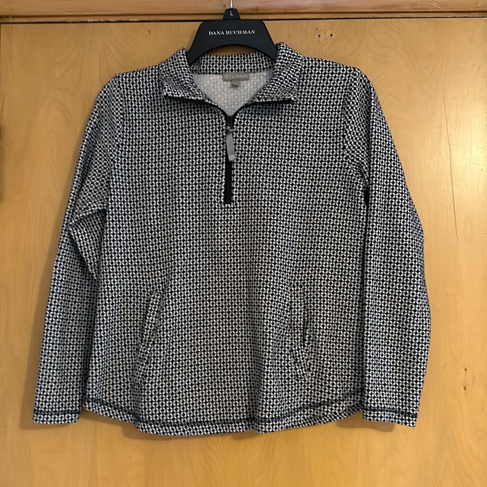 t by talbots navy and white patterned halfzip jacket!